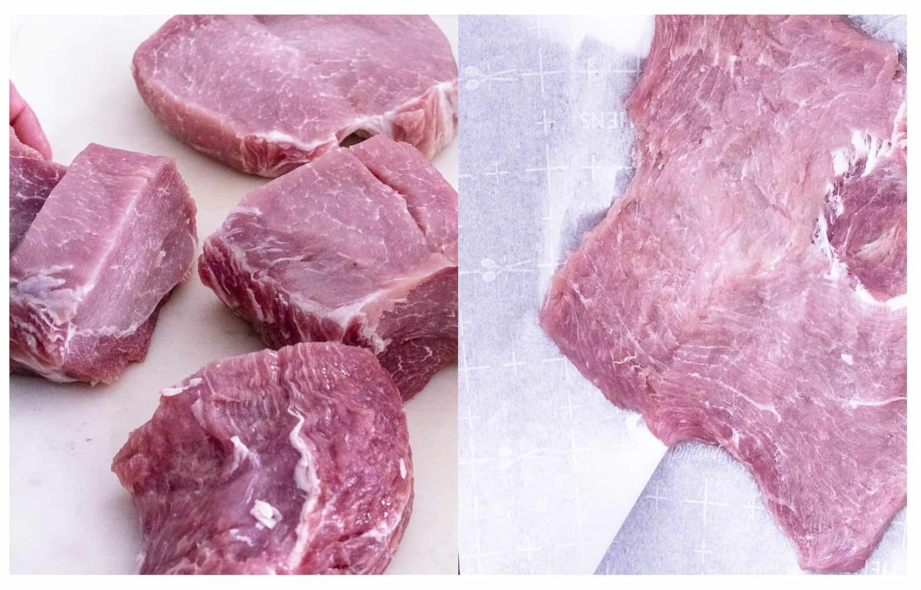 Diptych of Sliced Tenderloin and Pounded Tenderloin