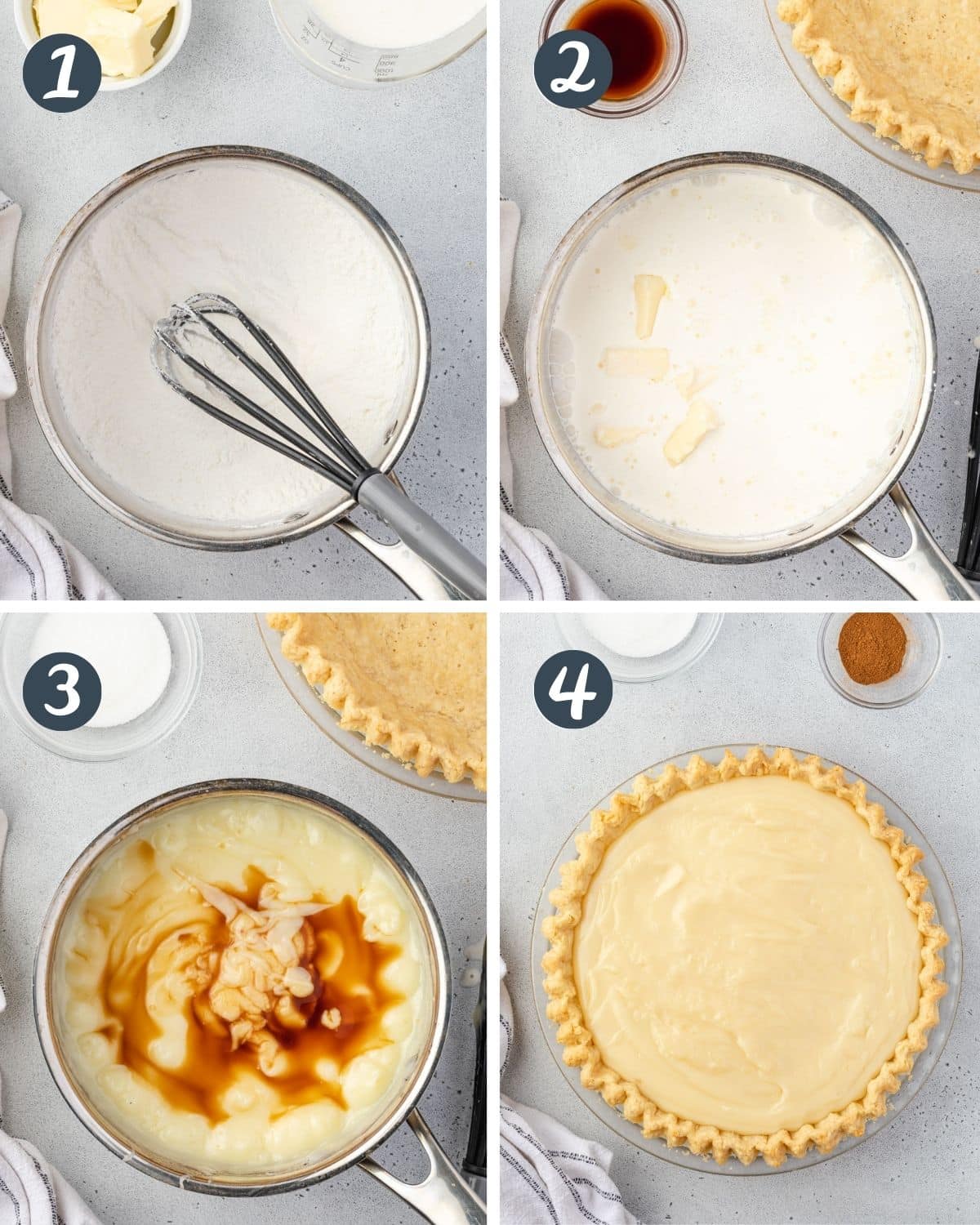4 steps to make the custard.