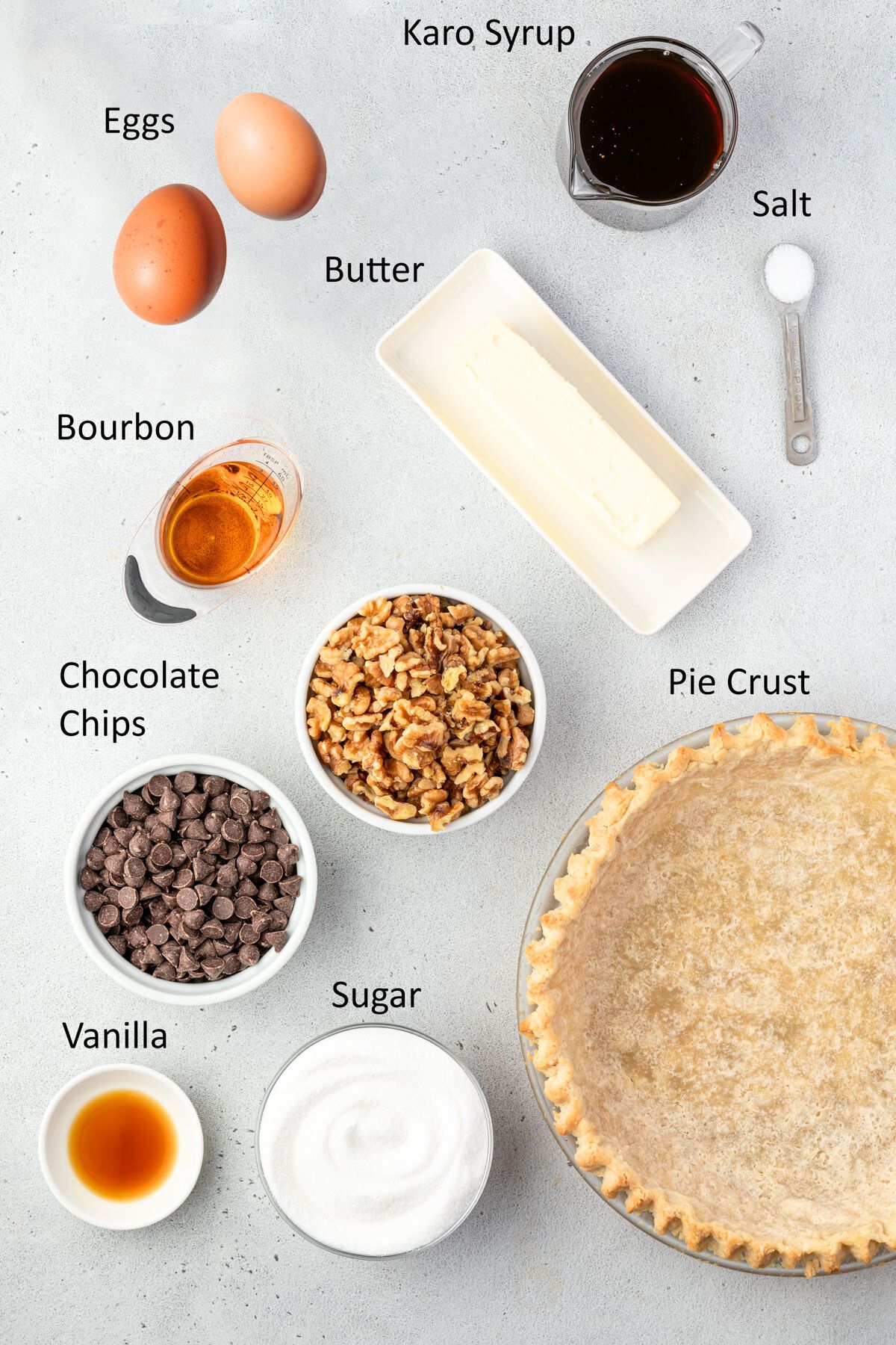 Ingredients for copycat derby pie in individual bowls.