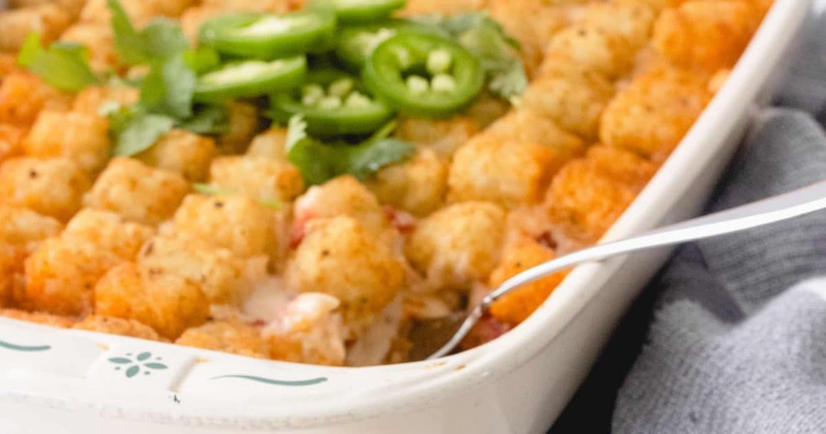 hotdish with a spoon in the casserole dish.