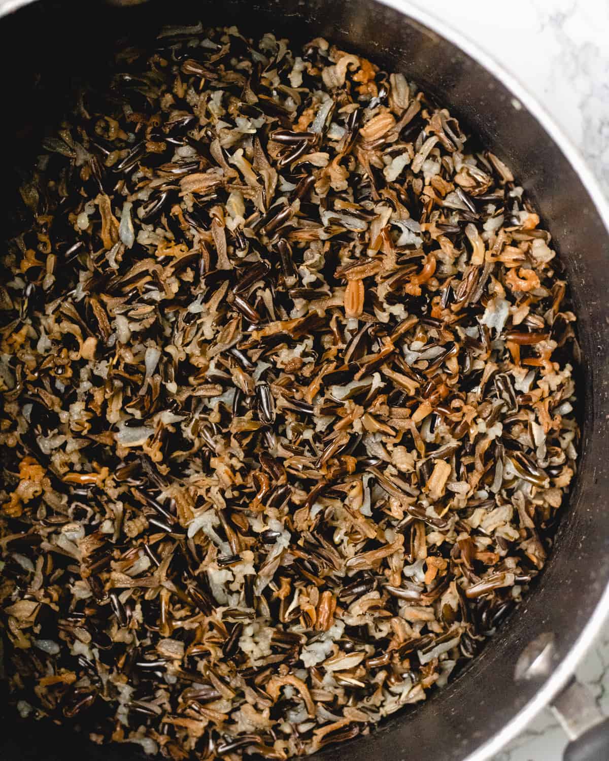 Pot of wild rice, ready to add water and boil.