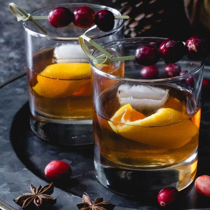 2 cranberry old fashioned cocktails