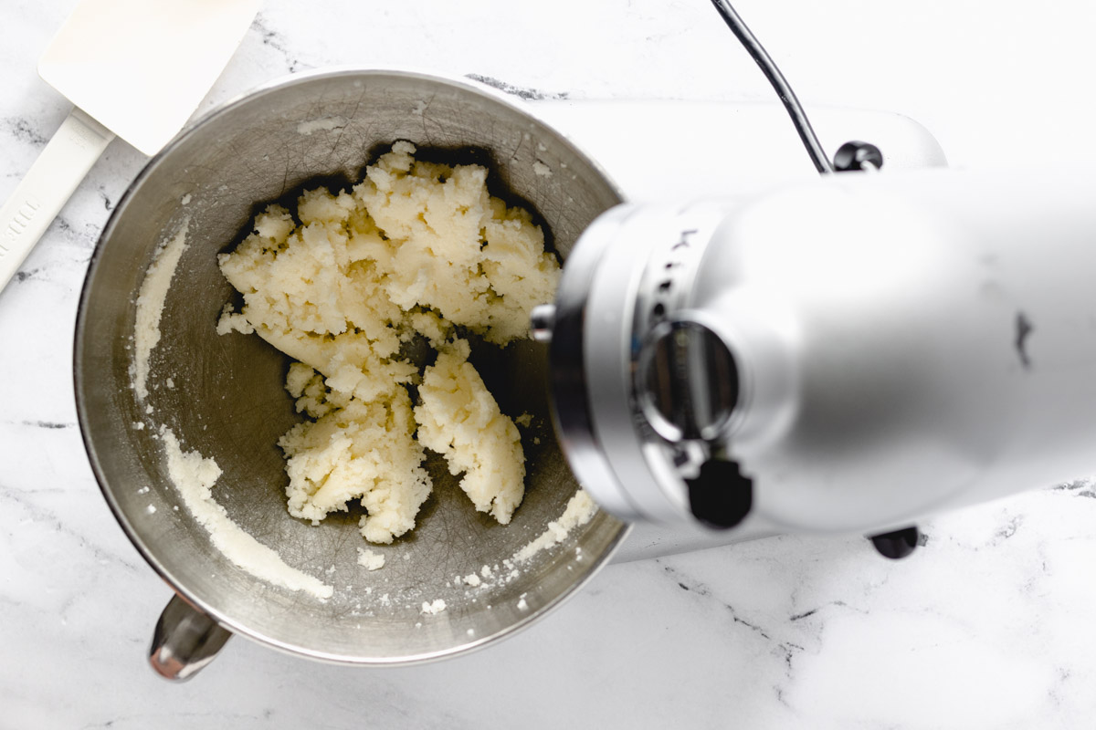 Butter and sugar creamed in a mixer.