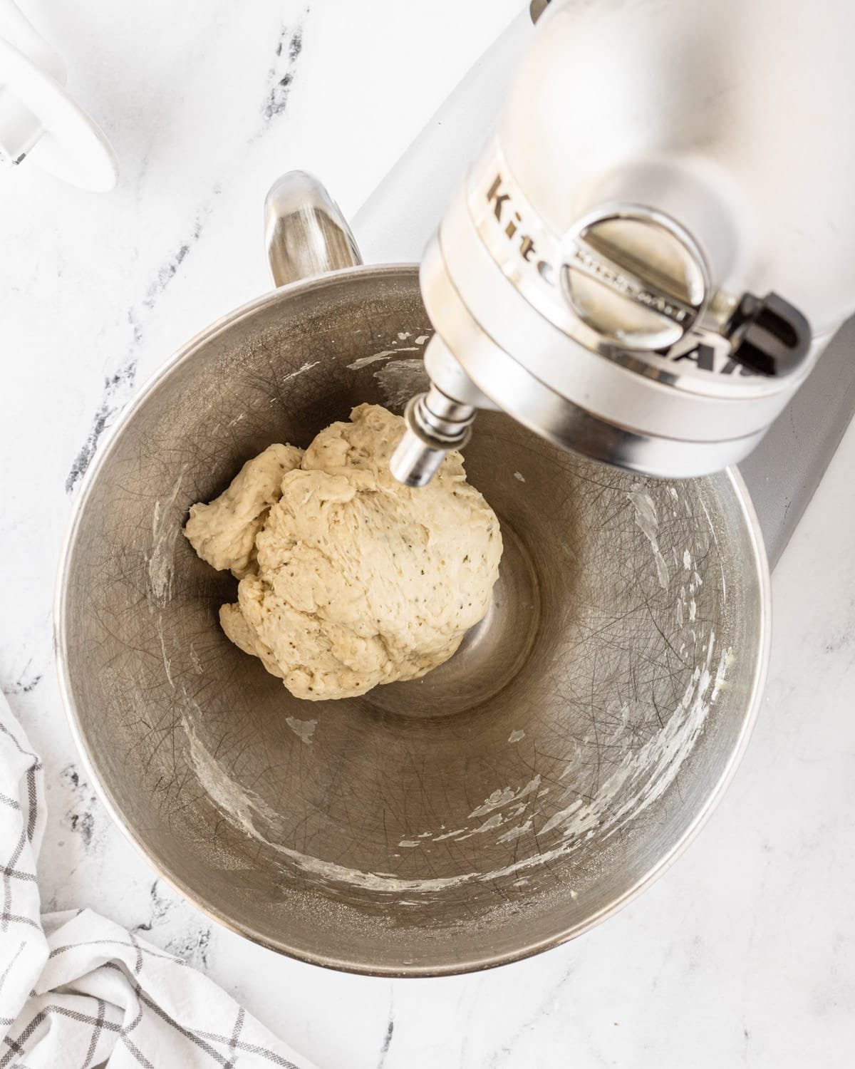 Dough in mixing bowl after it was kneaded.