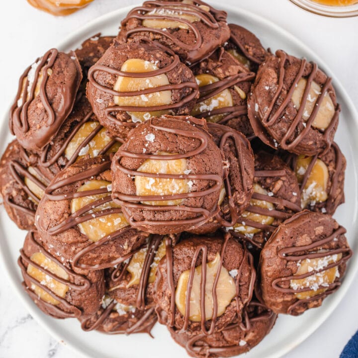 Plate of caramel brownie cookies.