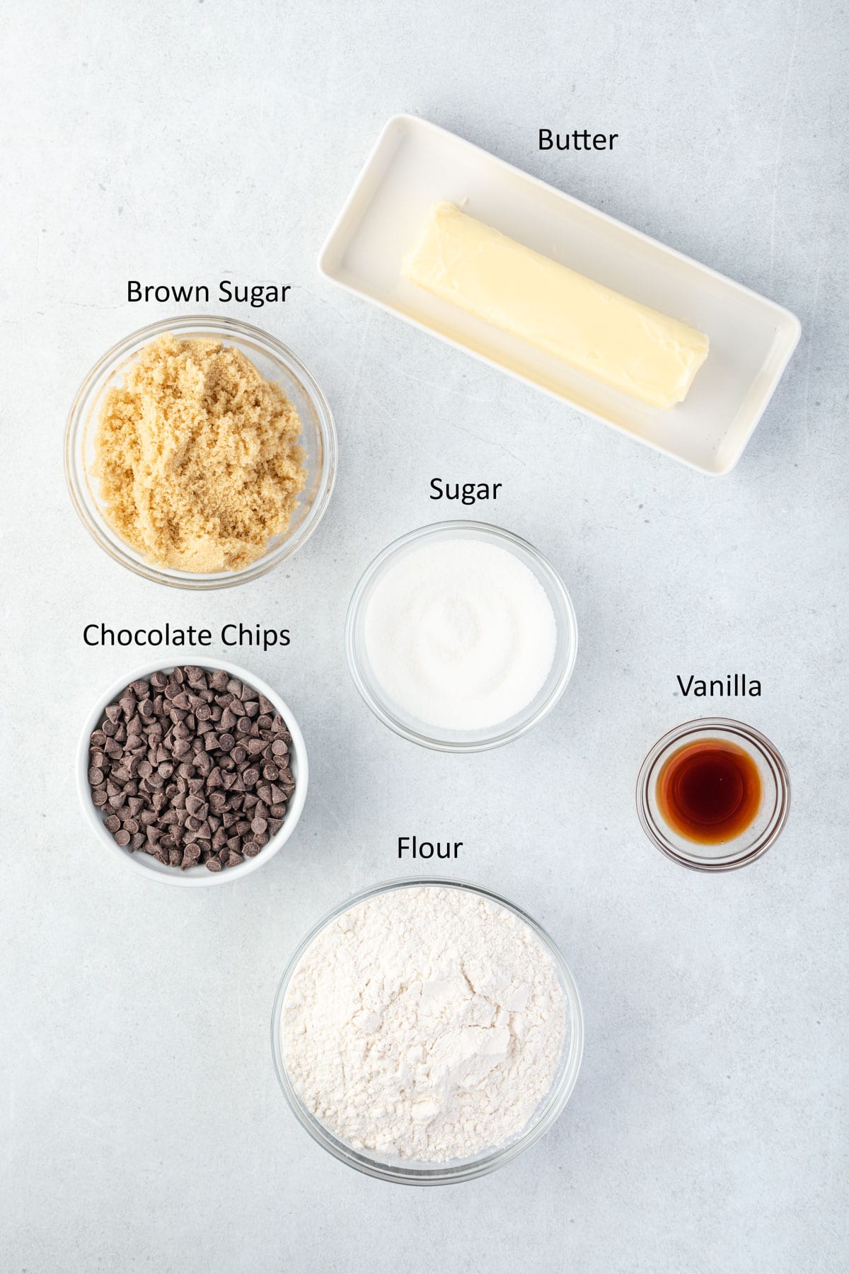 Ingredinets for no bake cookie dough balls.