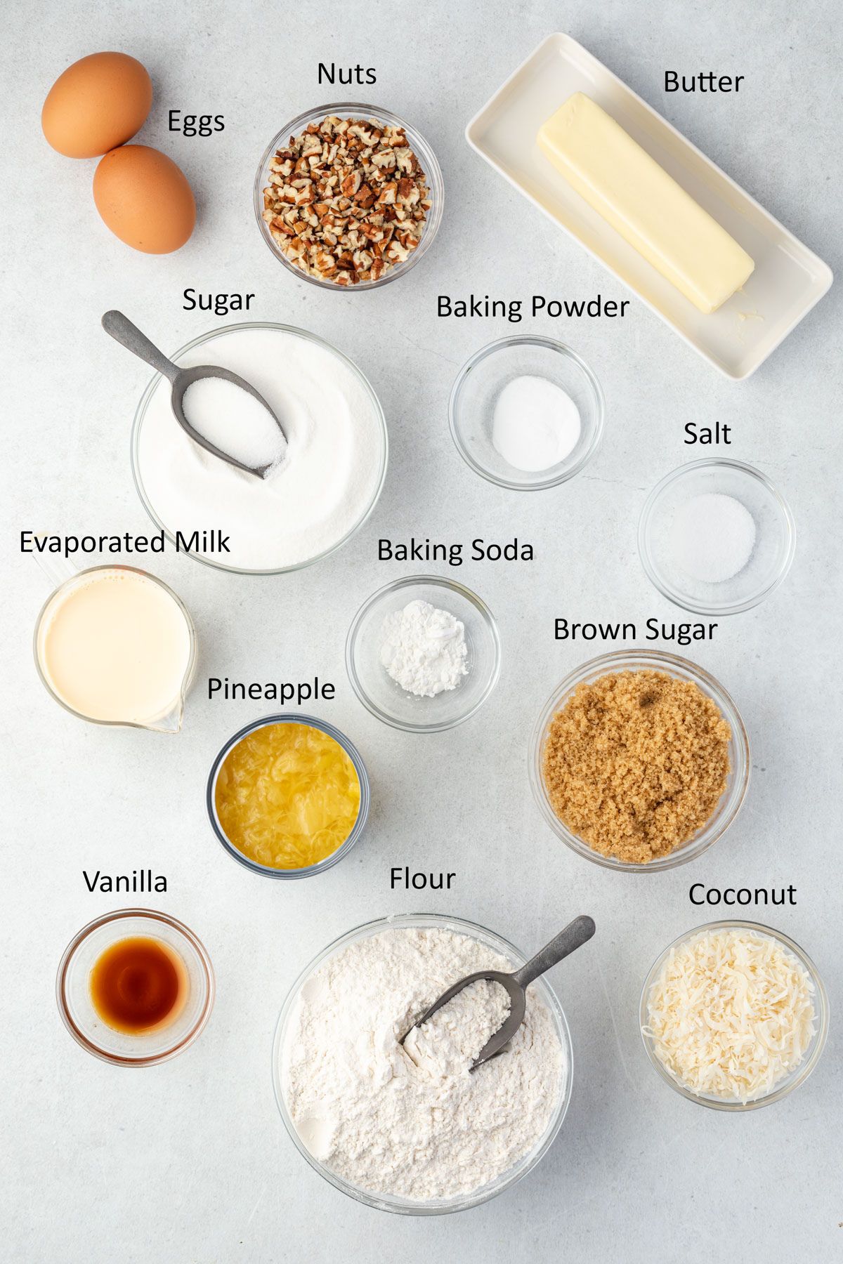 Overhead of all of the granny cake ingredients.
