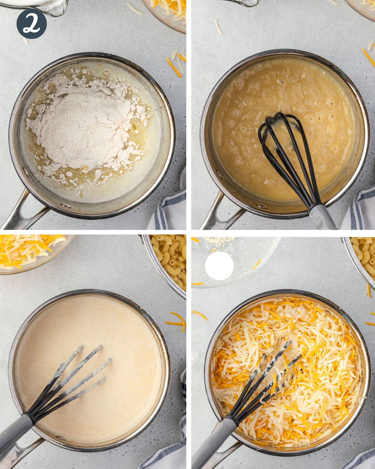 4 steps to making the cheese sauce.