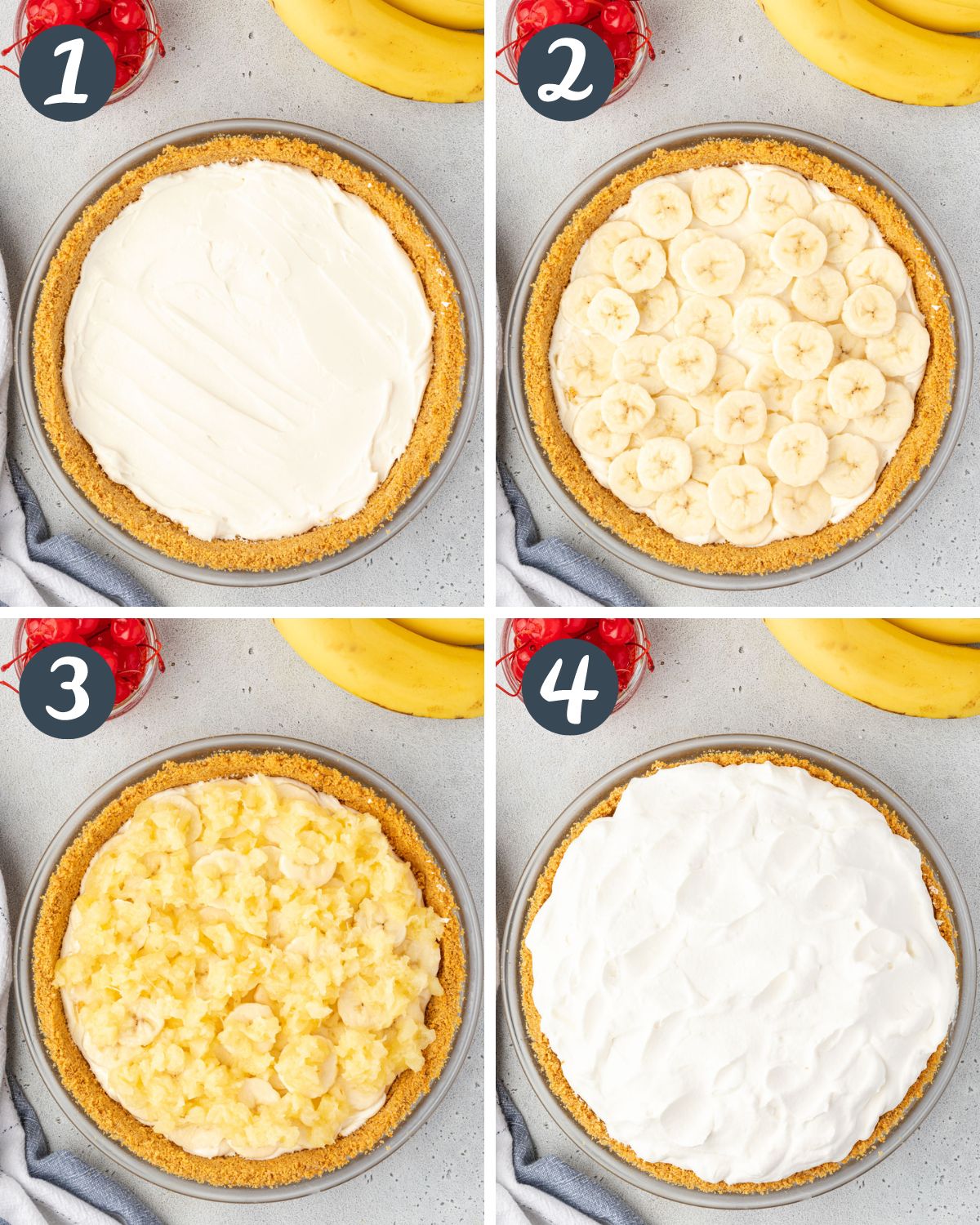 Collage showing each of the 4 layers of the pie.