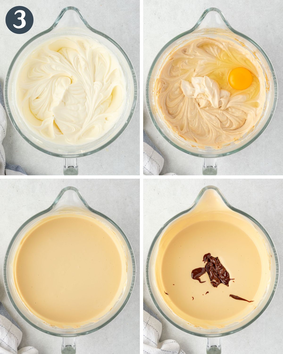 4 image collage showing the steps for making the creamy batter.