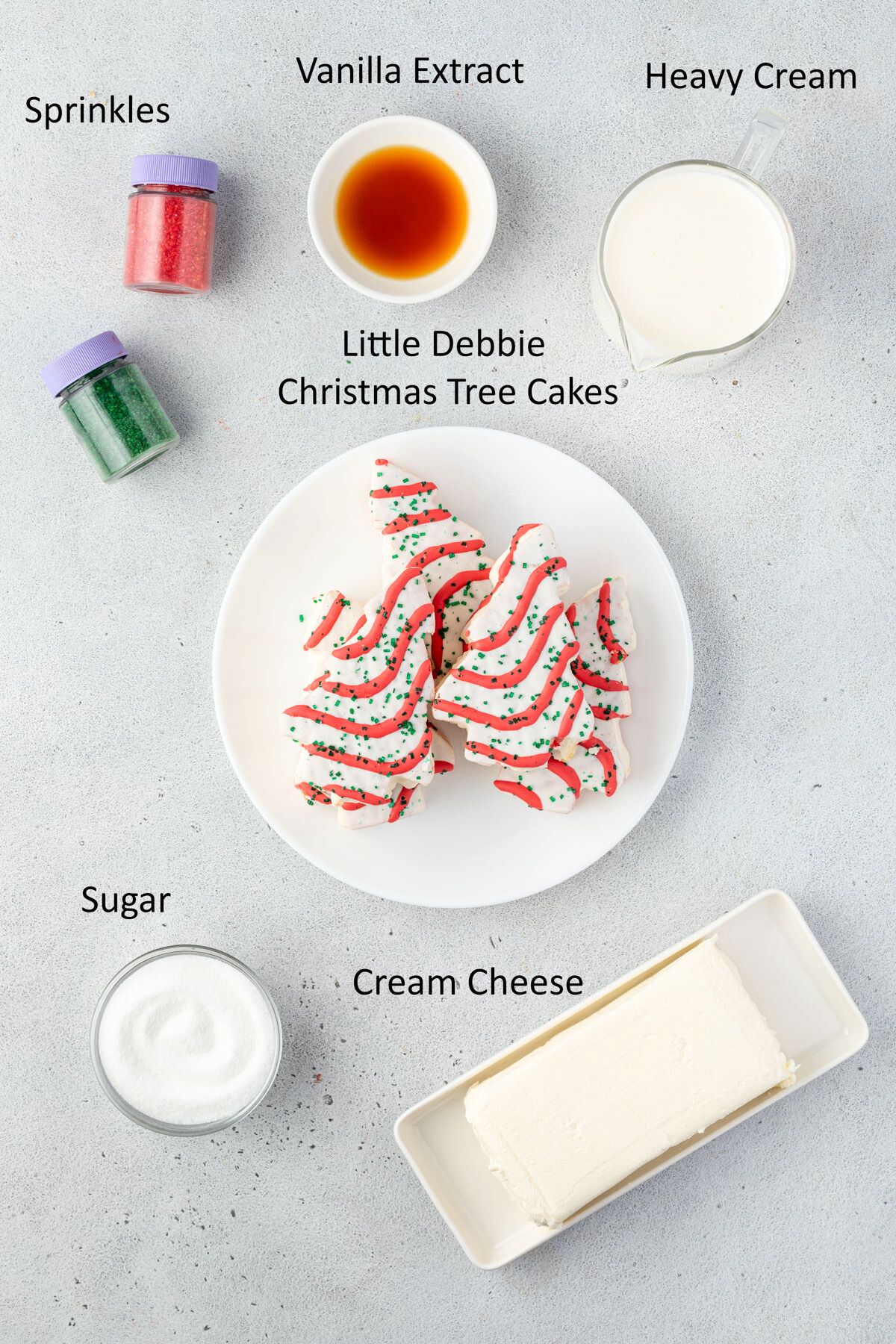 Litlte Debbie Christmas Tree Dip ingredients.