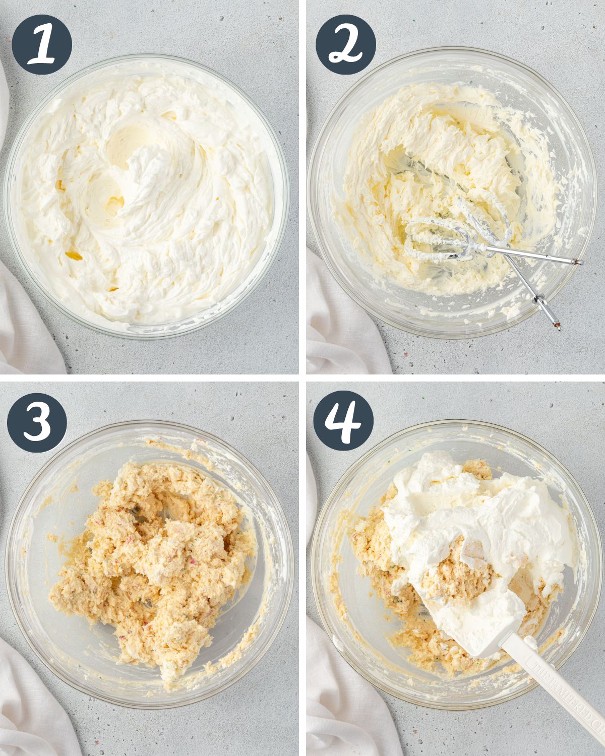 4 images showing the steps to make christmas tree dip.