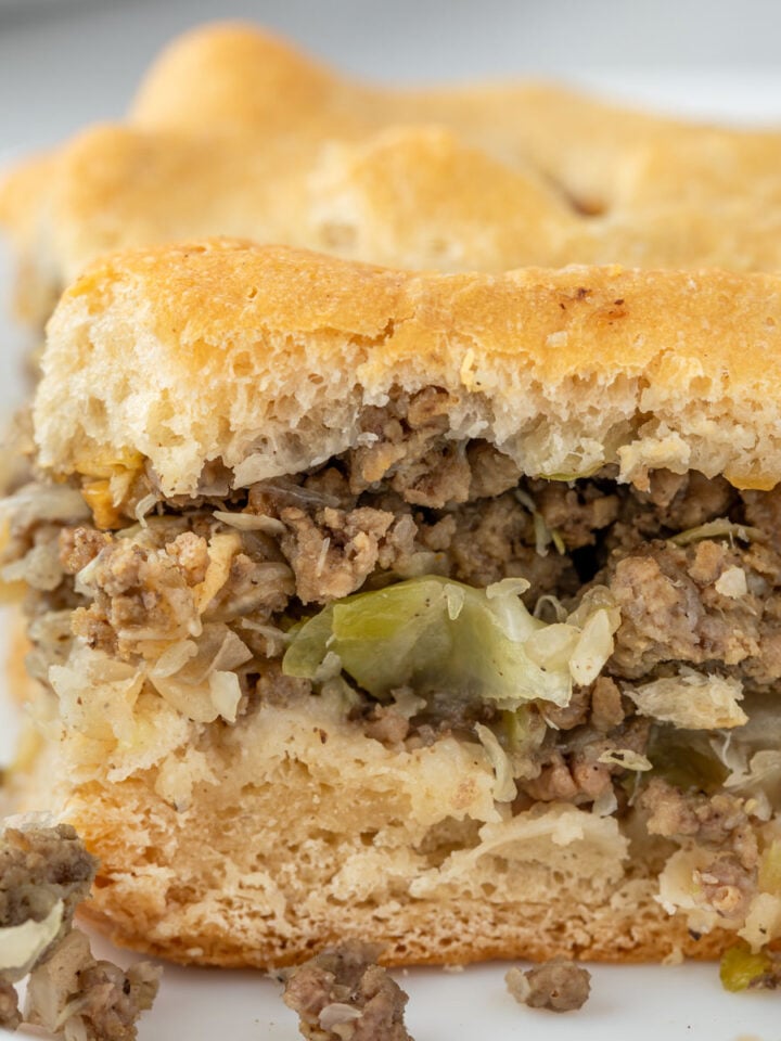 Ground beef and cabbage sandwiched between two sheets of flaky crescent dough.