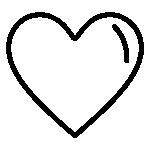 A simple black outline of a heart with a small curved line on the upper right side.