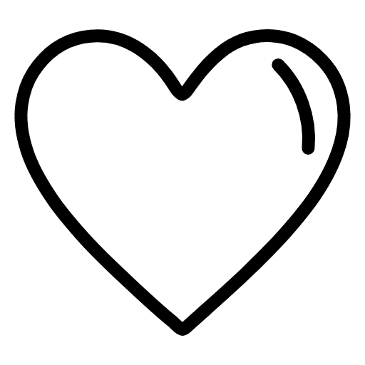 A simple black outline of a heart with a small curved line on the upper right side.
