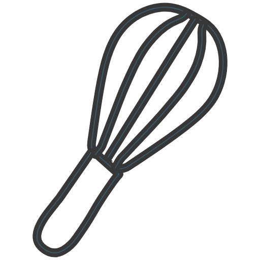 Simple black outline drawing of a kitchen whisk with a handle and looped wires.