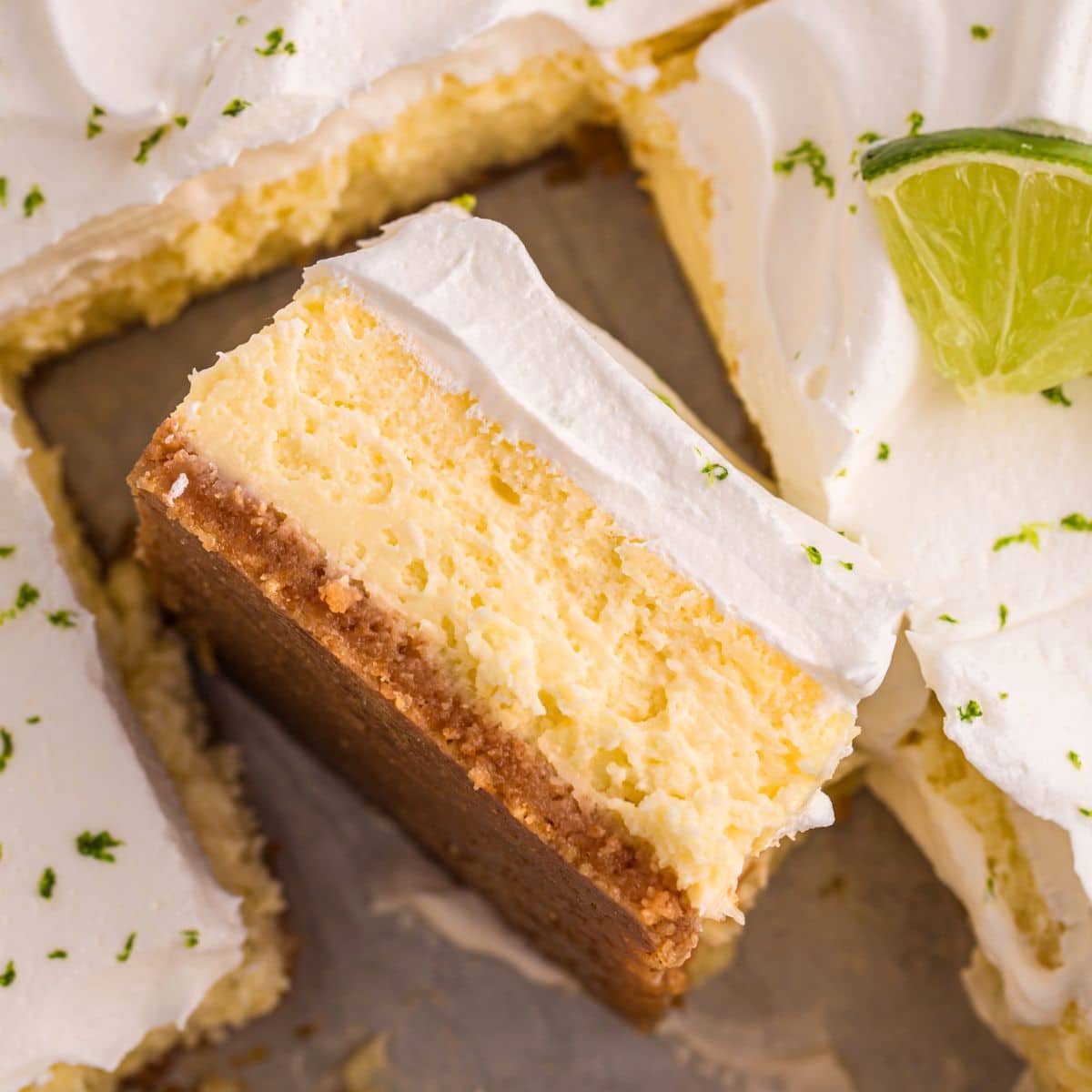 A slice of key lime bars.