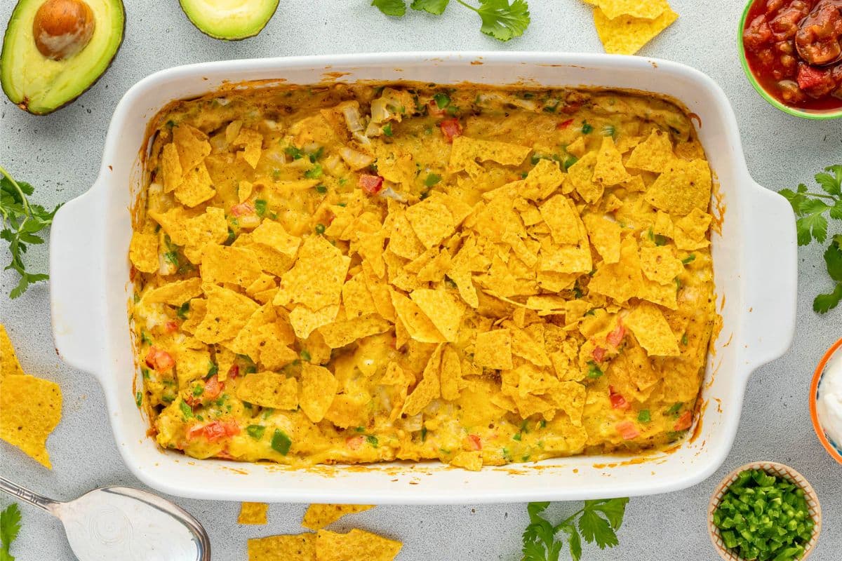 A close up shot of migas casserole.