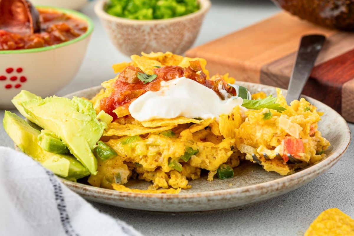 A close up shot of migas casserole.
