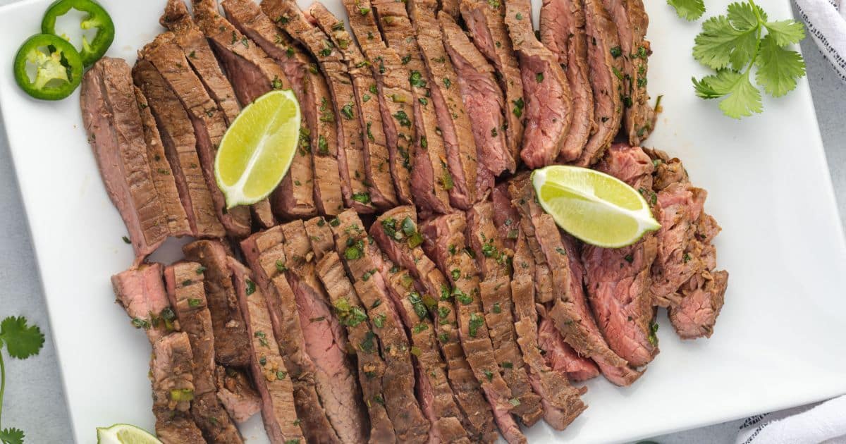A close up shot of flank steak.