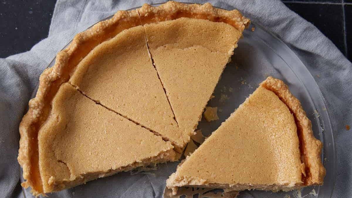 A close up shot of buttermilk pie.