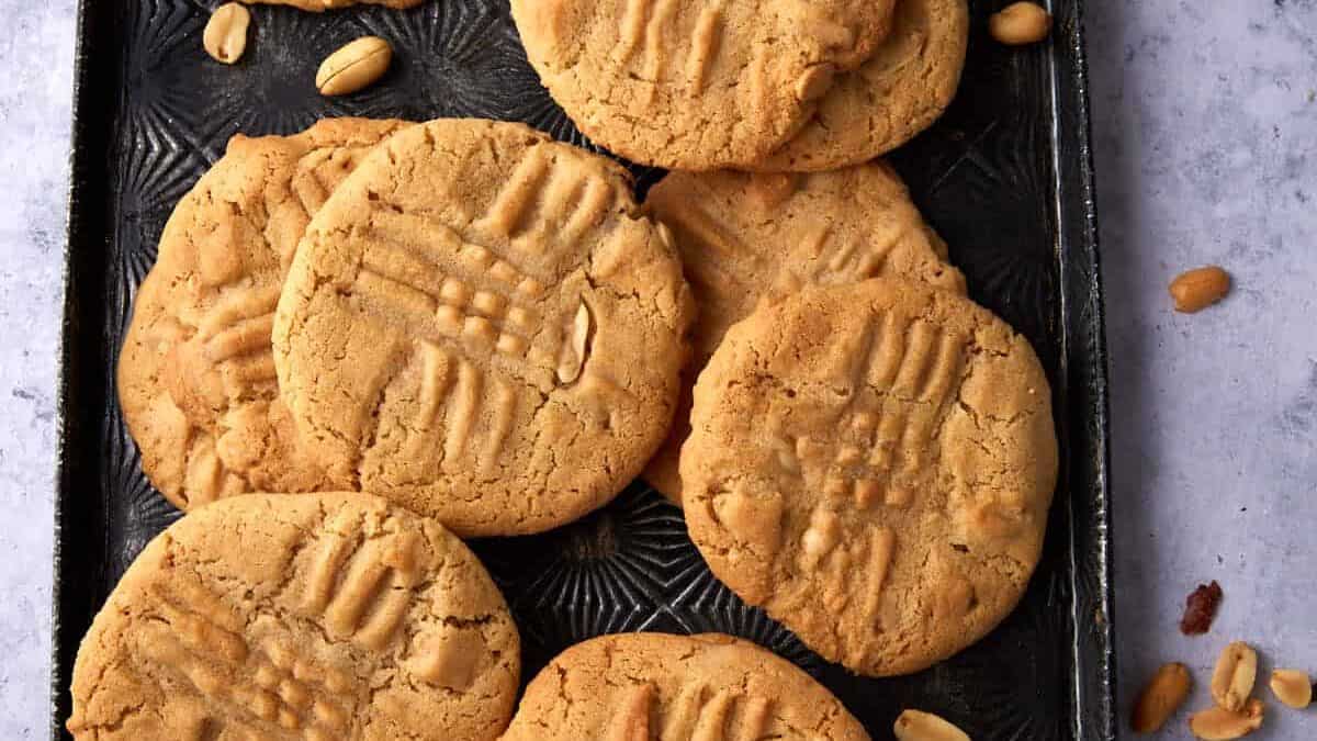 Close up shot of peanut butter cookies.