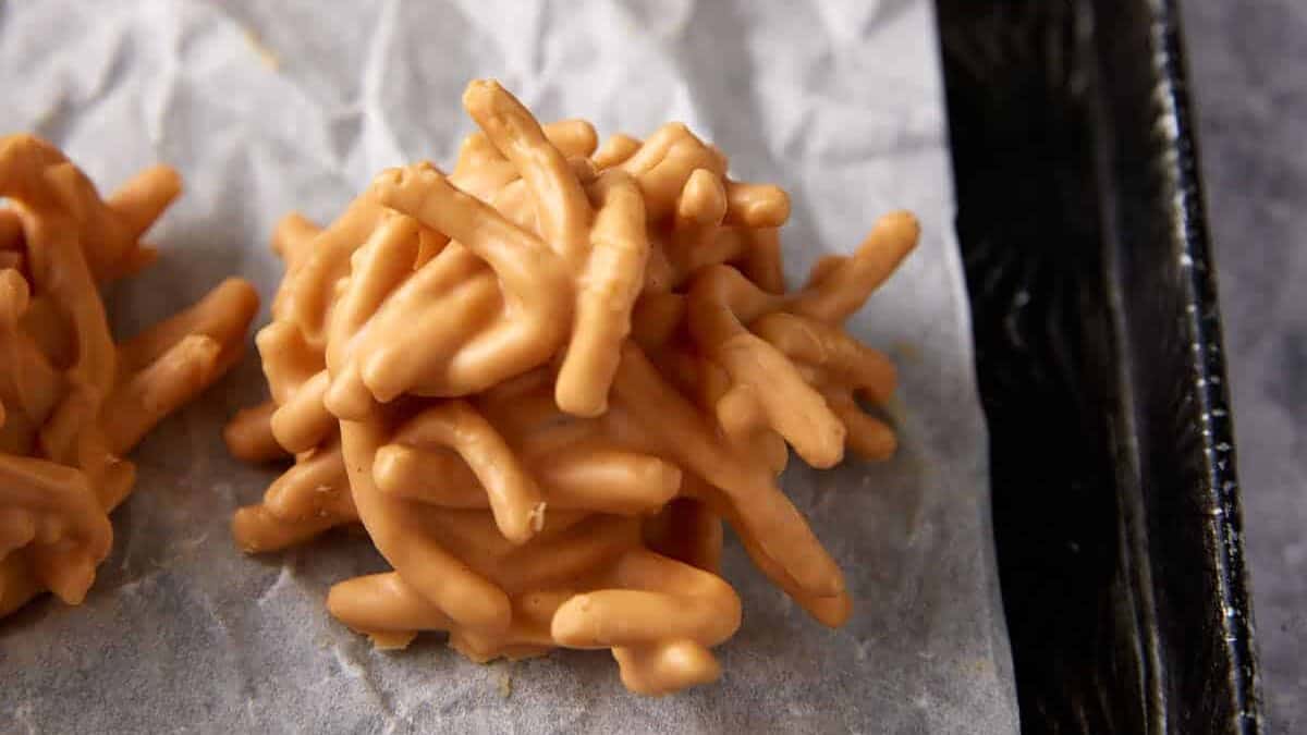Close up shot of haystack cookies.