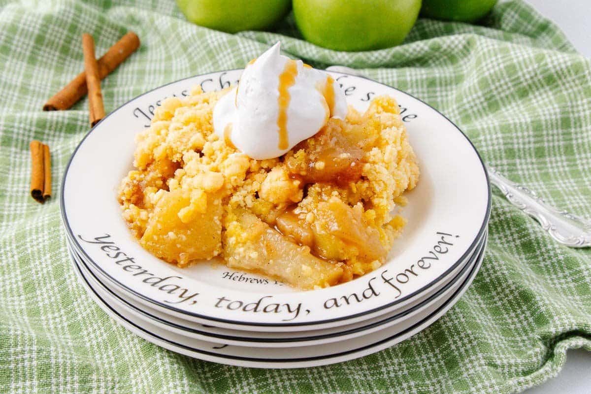 A close up shot of apple cobbler.