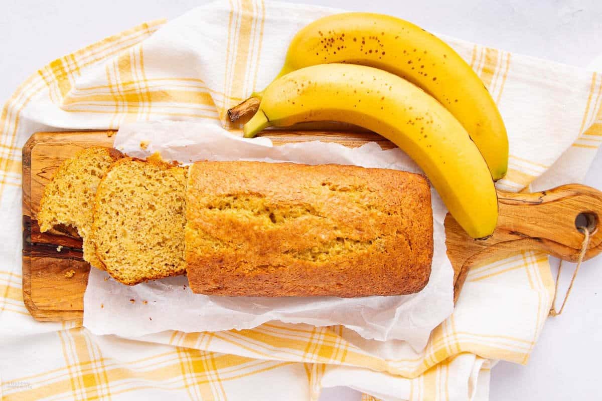 A close up shot of banana bread.
