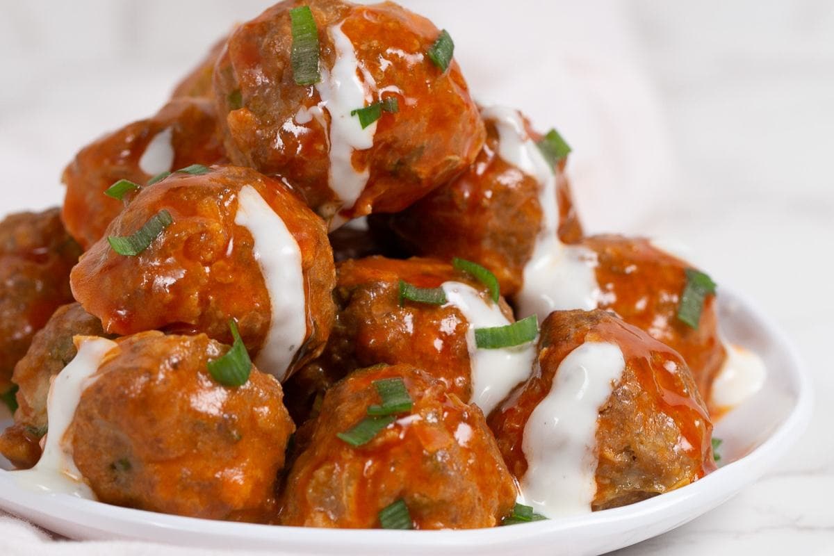 A close up shot of turkey meatballs.