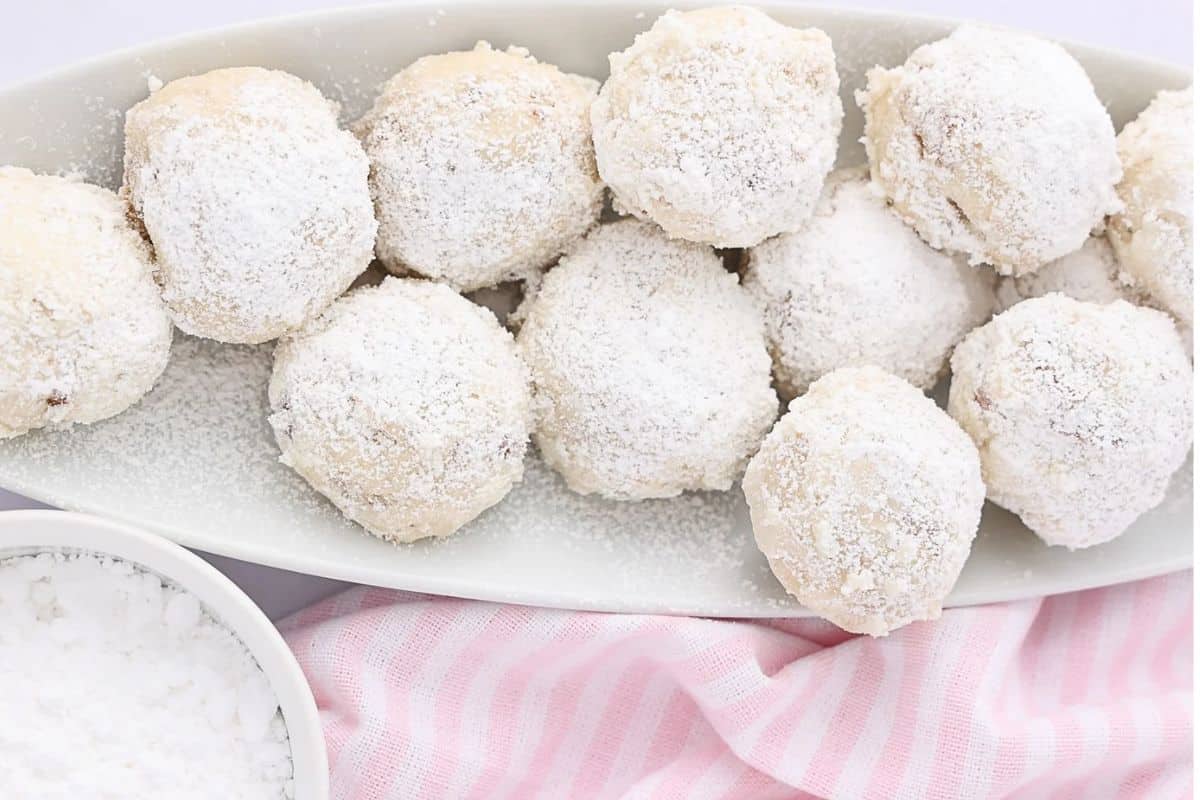 A close up shot of butterball cookies.