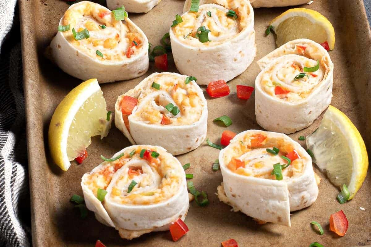 Close up shot of crab pinwheels.