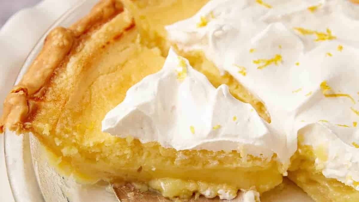 A close up shot of Lemon Chess Pie.