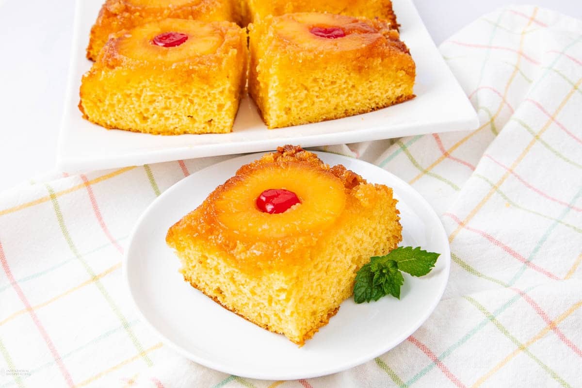 A close up shot of Pineapple Upside Down Cake with Cake Mix.