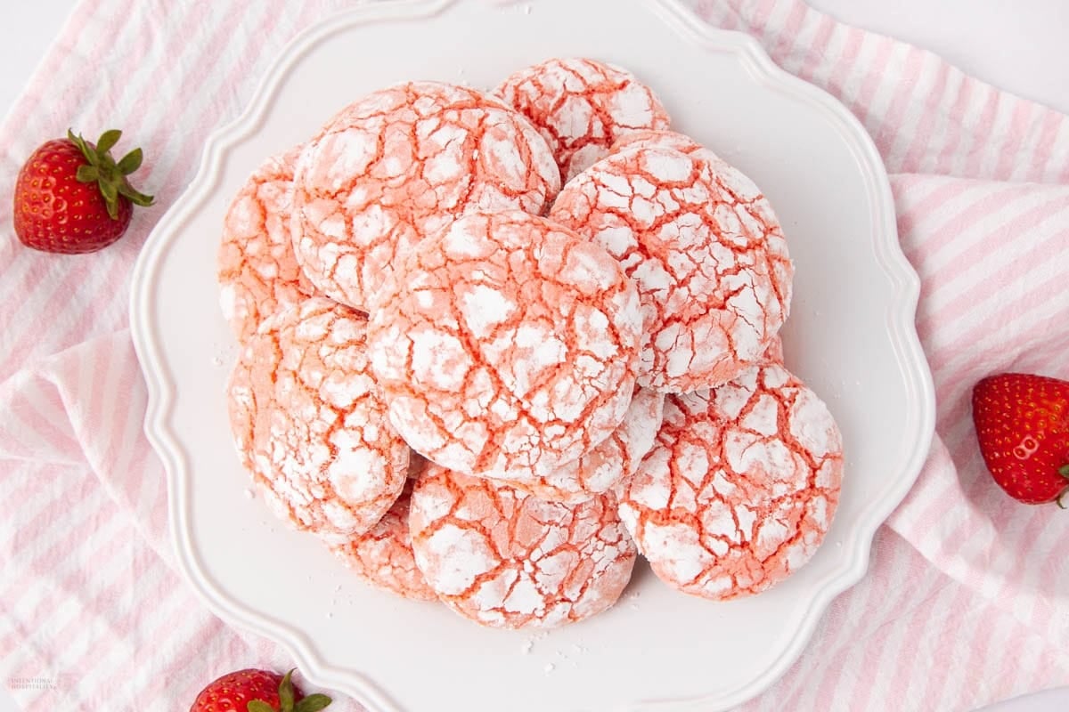A close up shot of Strawberry Cake Mix Cookies.