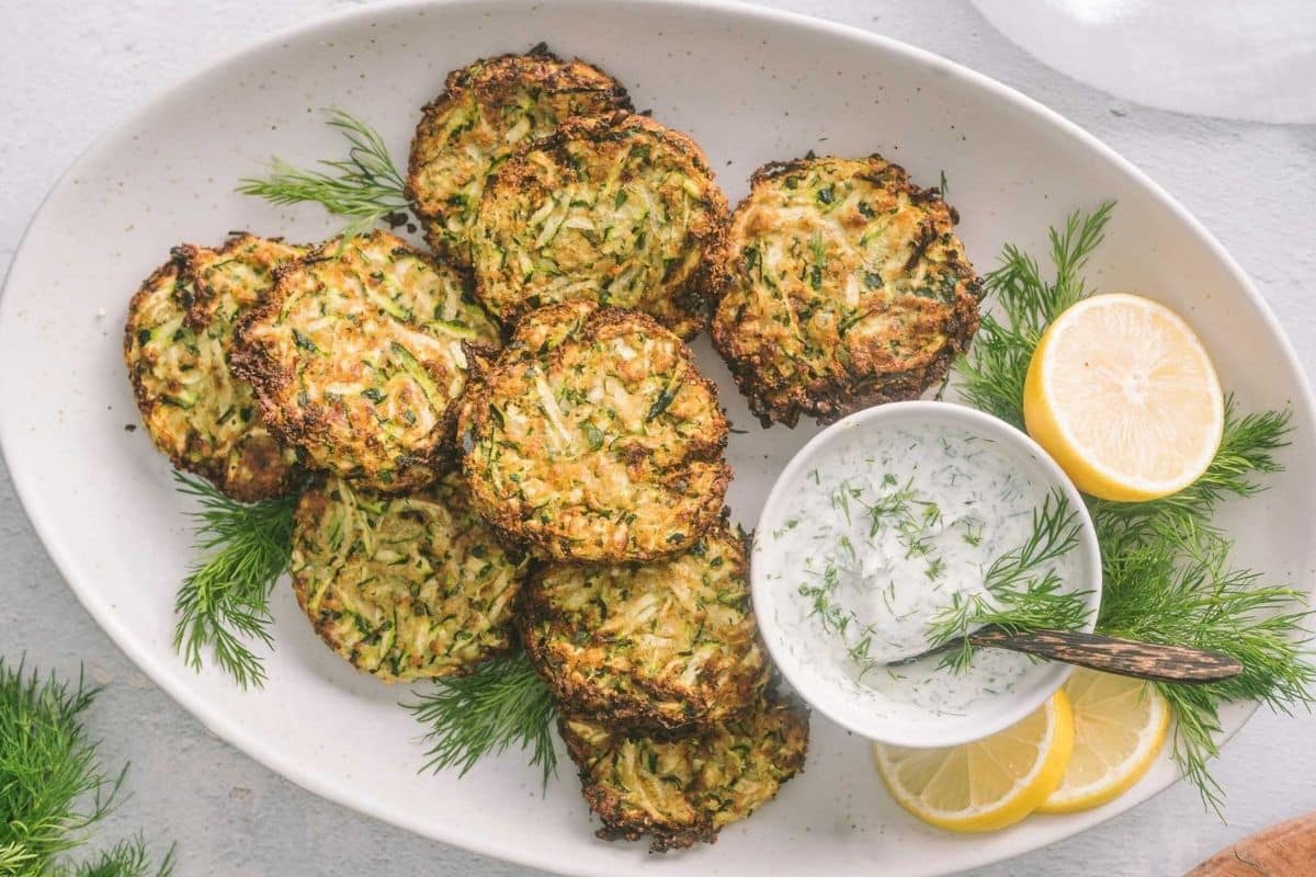 A close up shot of Zucchini Fritters.
