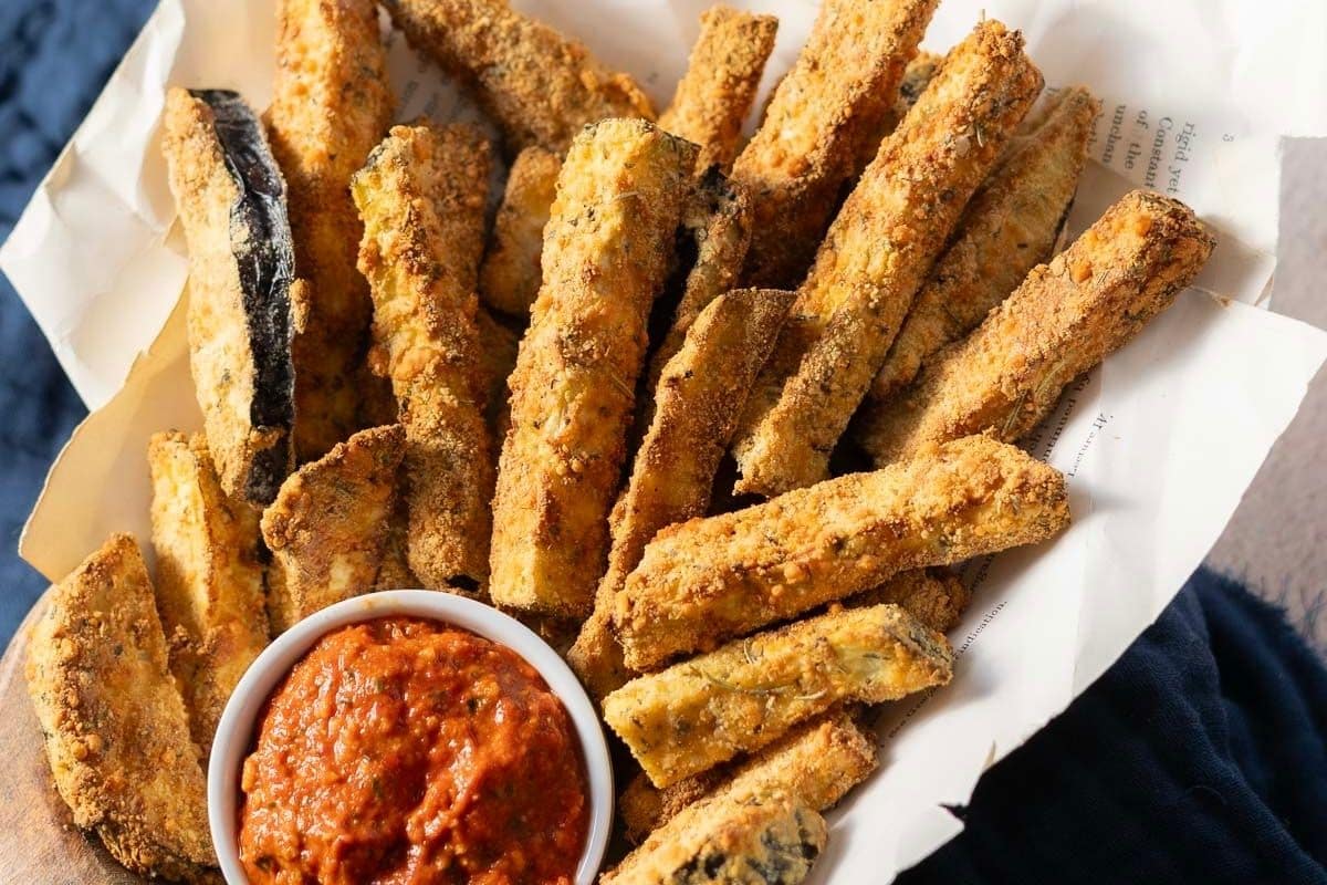 A close up shot of Eggplant Fries.