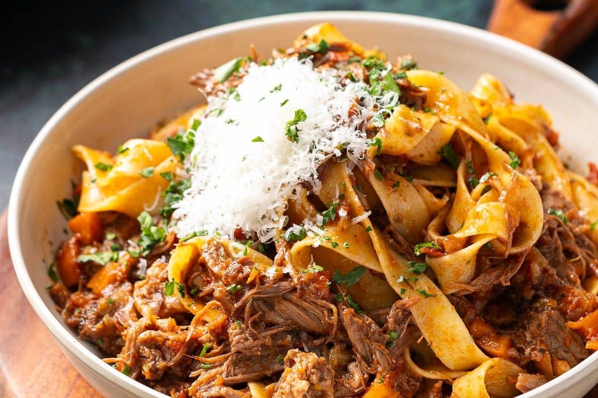 A close up shot of Braised Short Rib Ragu.