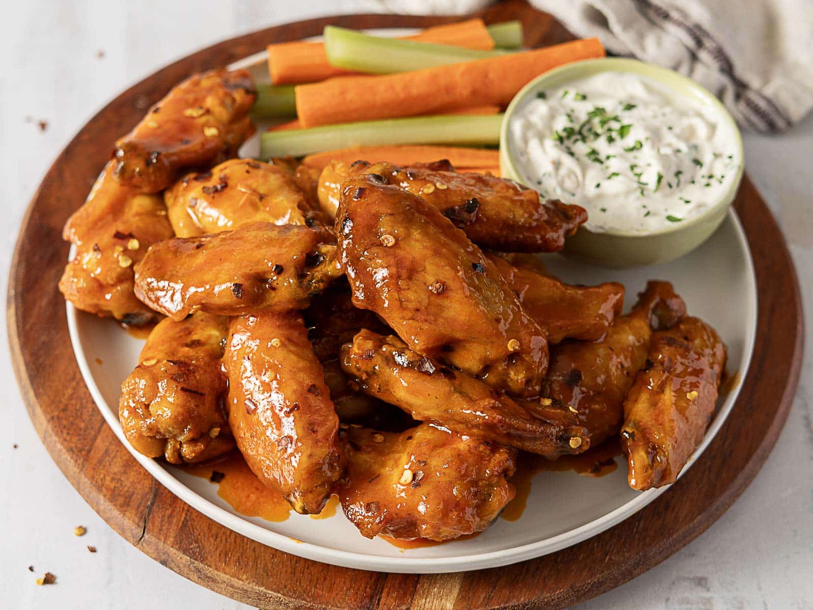 A close up shot of Hot Honey Buffalo Wings.