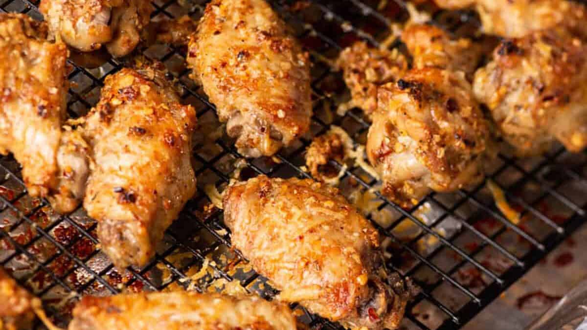 A close up shot of Parmesan Chicken Wings.