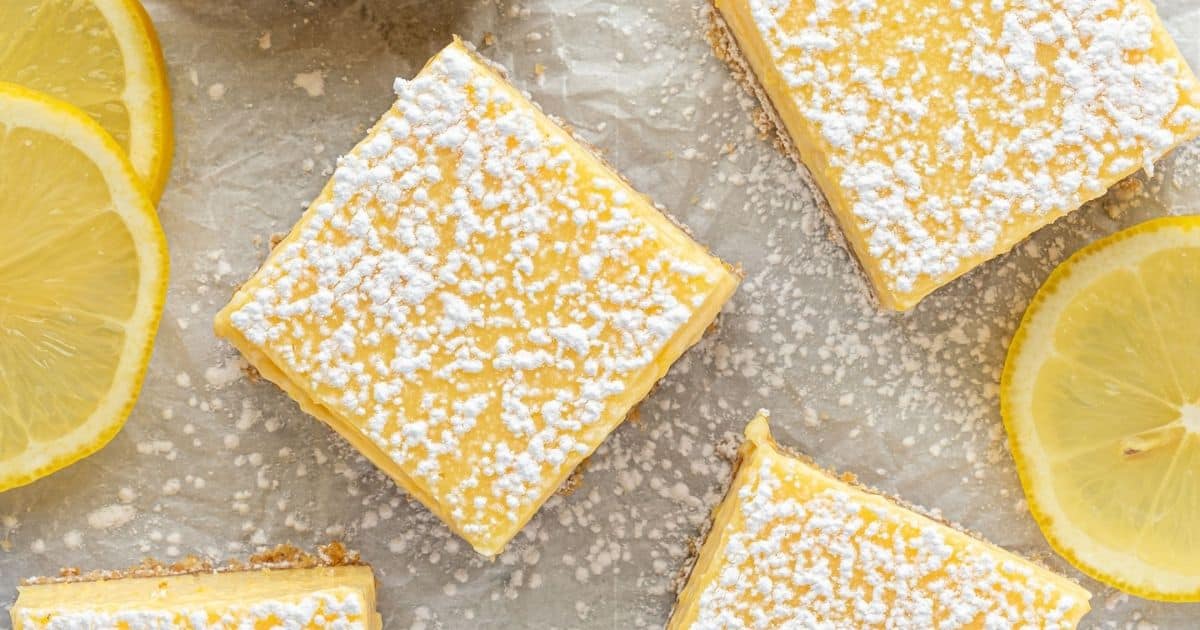 A close up shot of lemon bars.