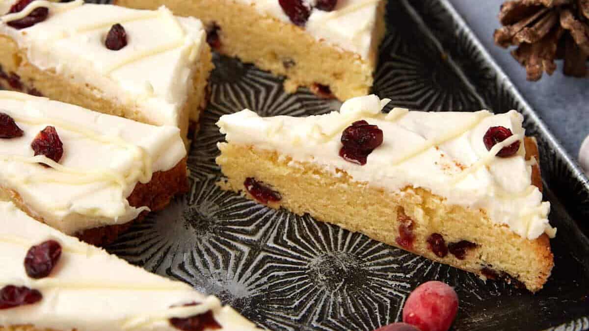 A close up shot of cranberry bars.