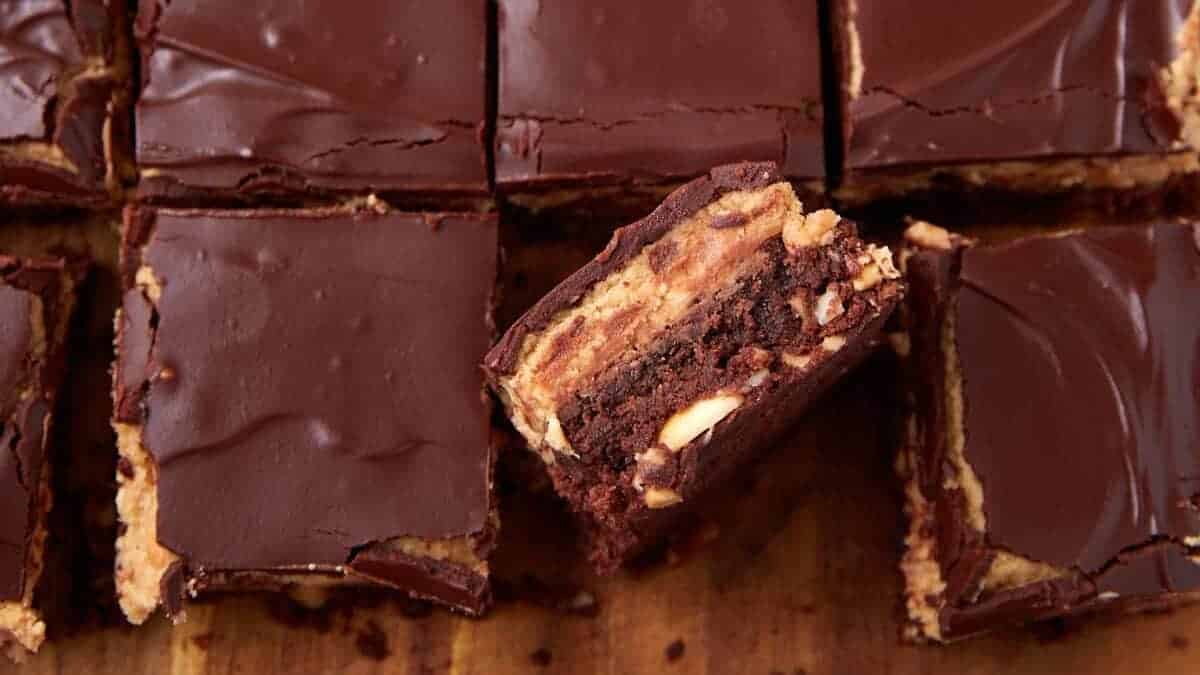 A close up shot of peanut butter brownies.