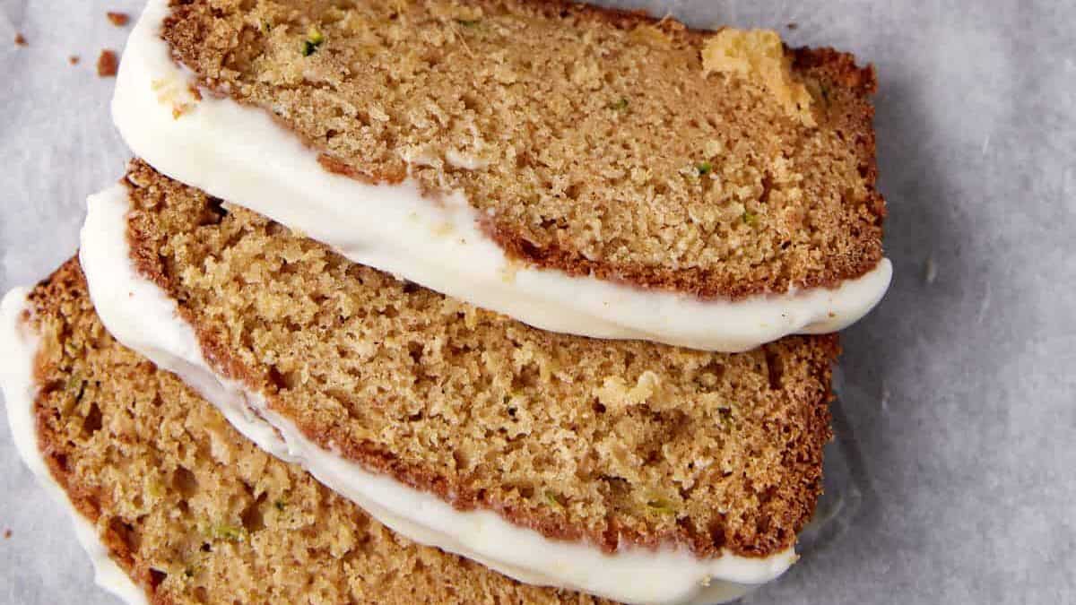 A close up shot of pineapple zucchini bread.