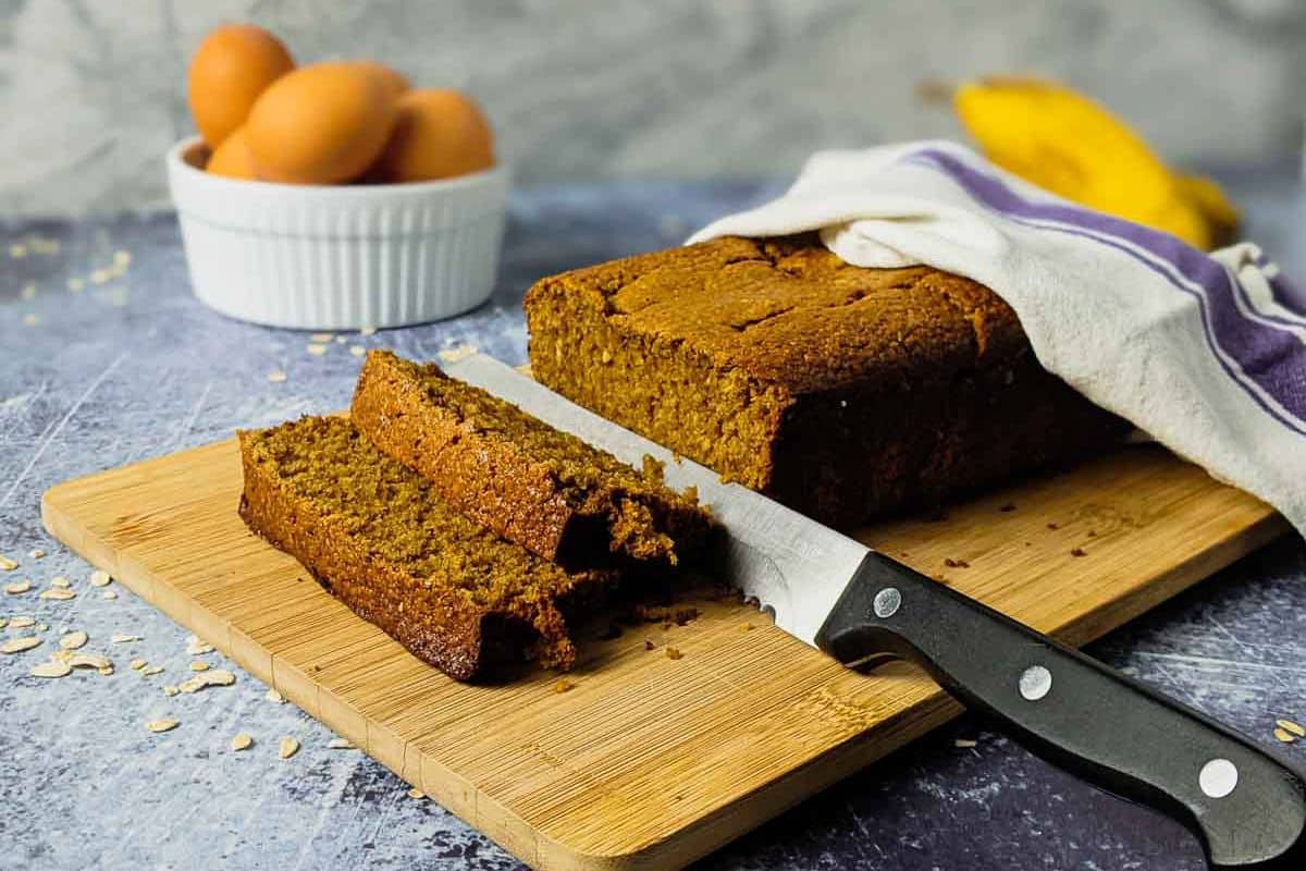 A close up shot of banana bread.