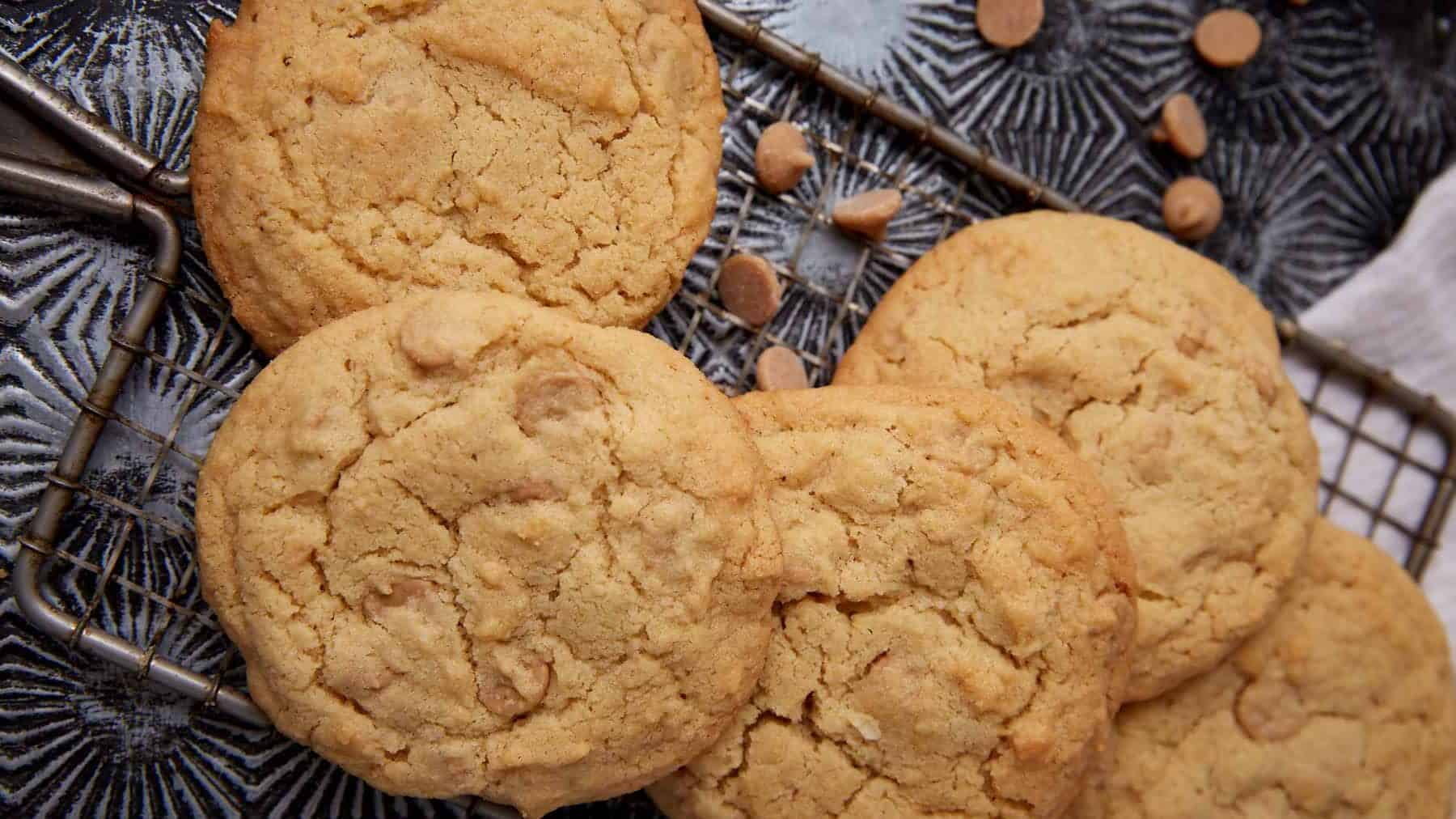 A close up shot of peanut butter cookies.
