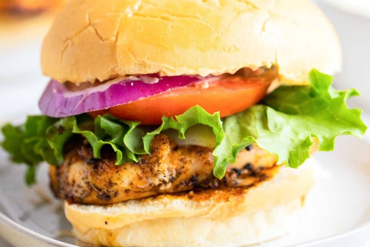 A close up shot of blackened chicken sandwich.