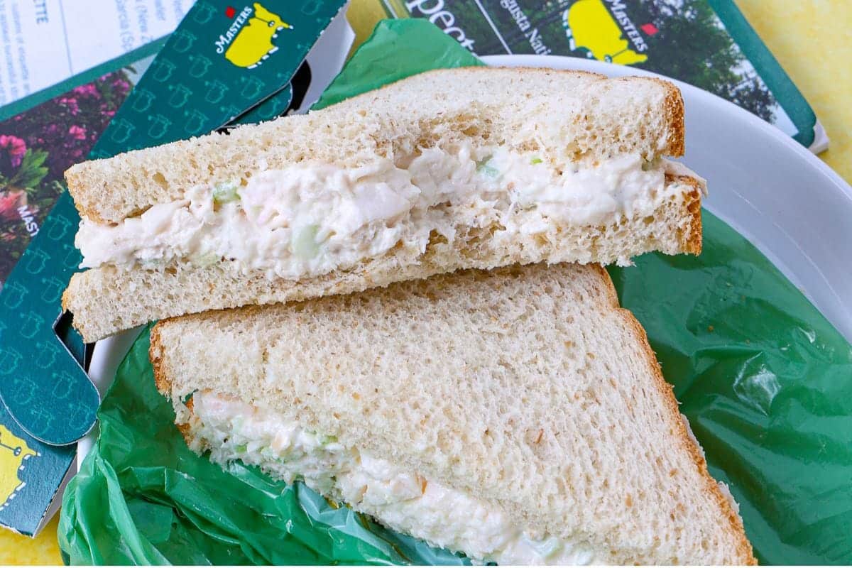 A close up shot of chicken salad sandwich.