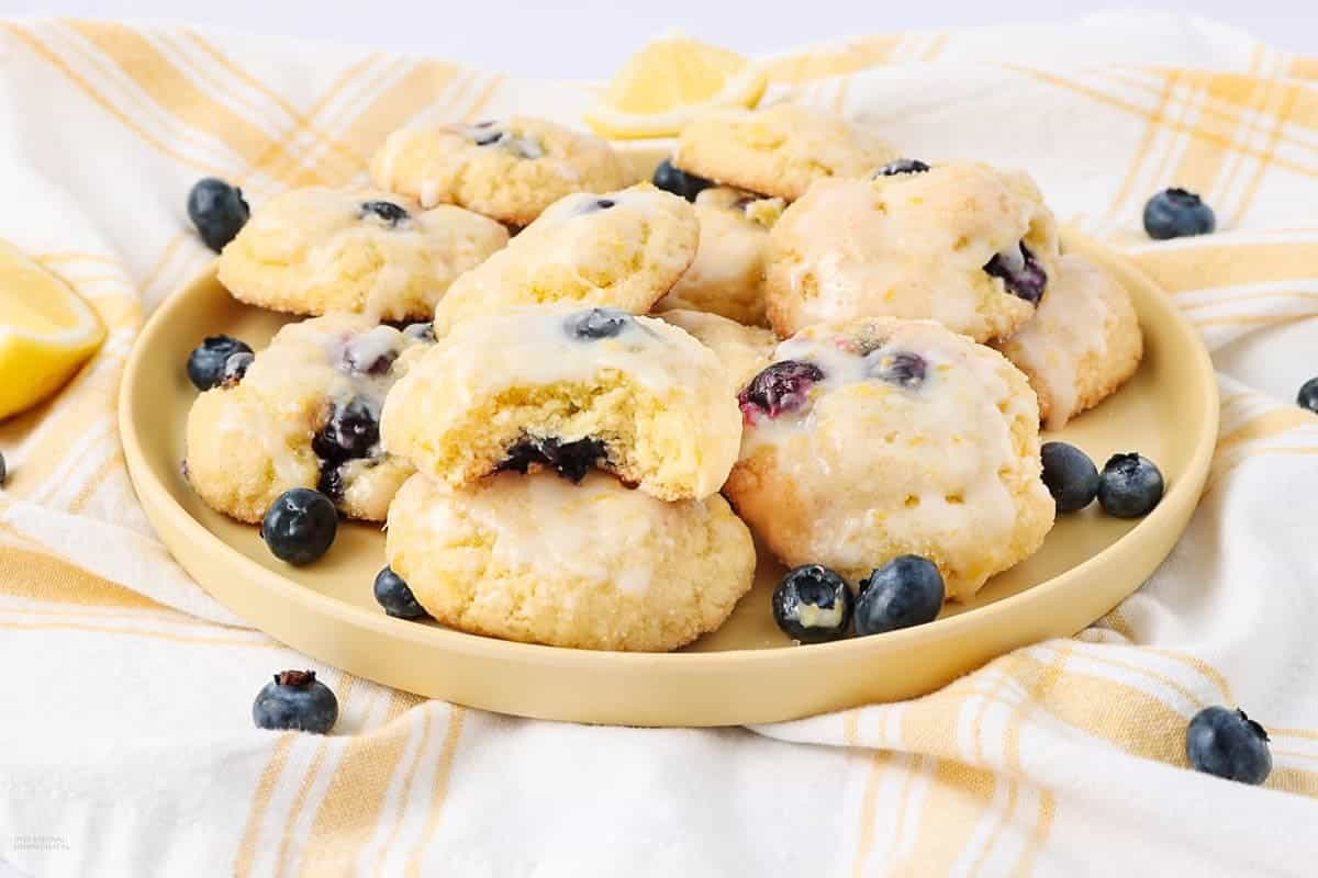 A close up shot of lemon blueberry cookies.