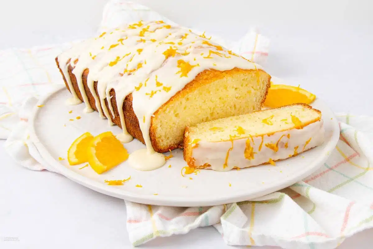Close up shot of orange pound cake.